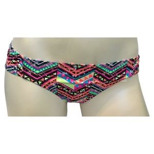 Victoria's Secret PINK Neon Aztec Tribal Geo Ruched Sides Cheeky Swim Bottom XS